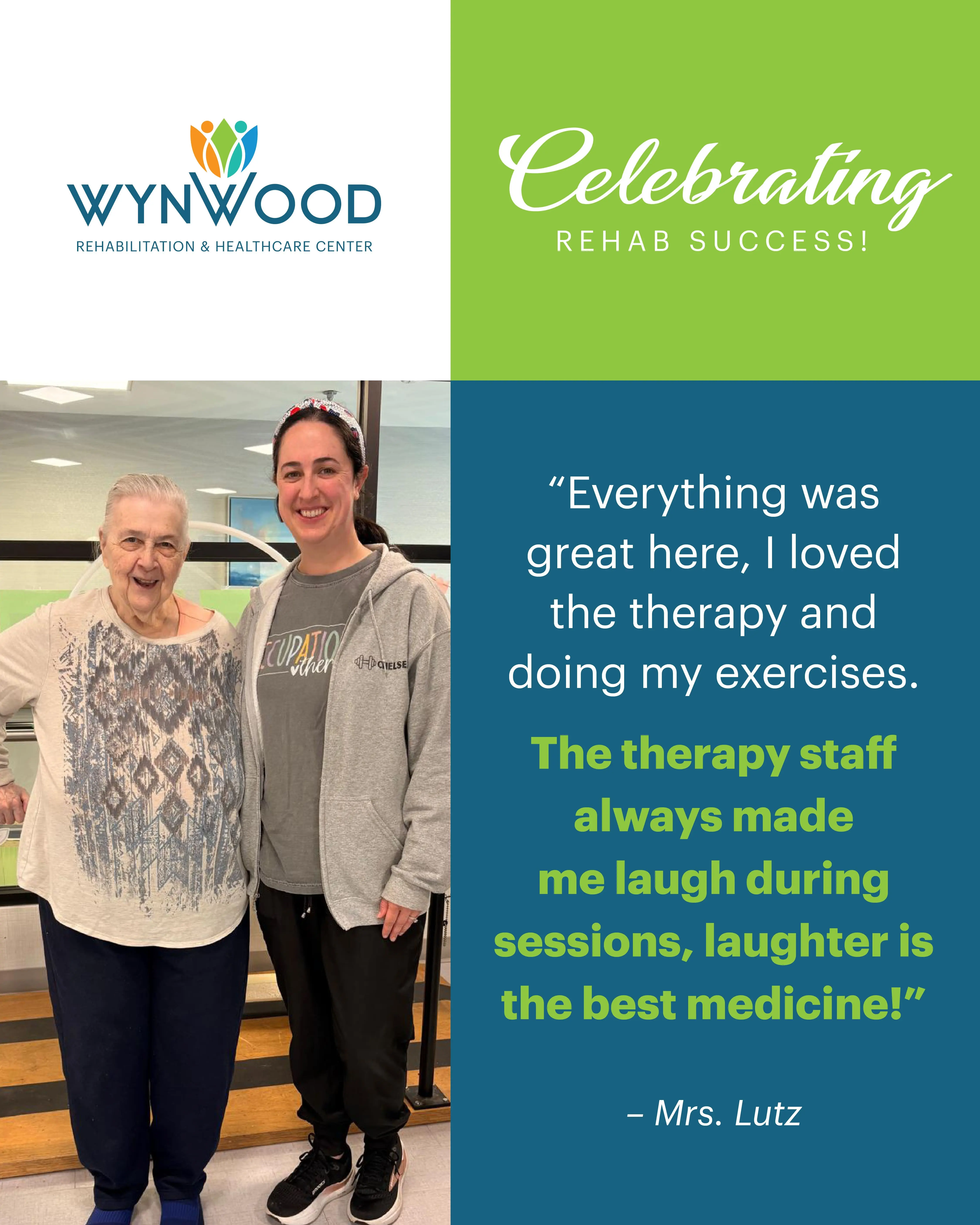 Mrs Lutz: Rehab success story at Wynwood & Healthcare Center, Cinnaminson, NJ